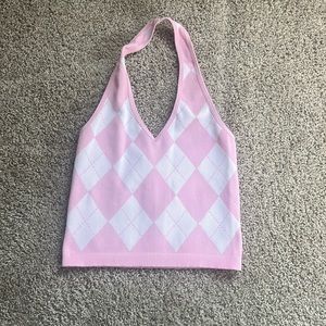 Light pink plaid halter crop top in size small